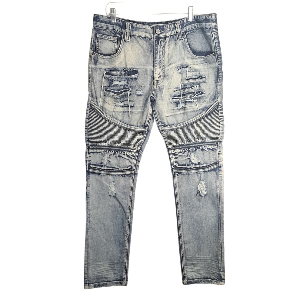 Original Vintage Denim Men's Smoke Rise 38/34 Jeans Acid Wash Zippers Distressed